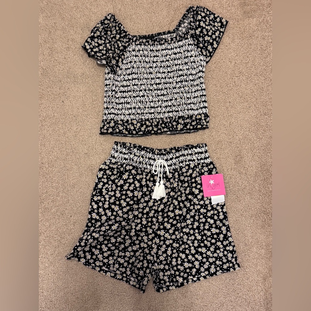 Floral Black and White Two-Piece Set